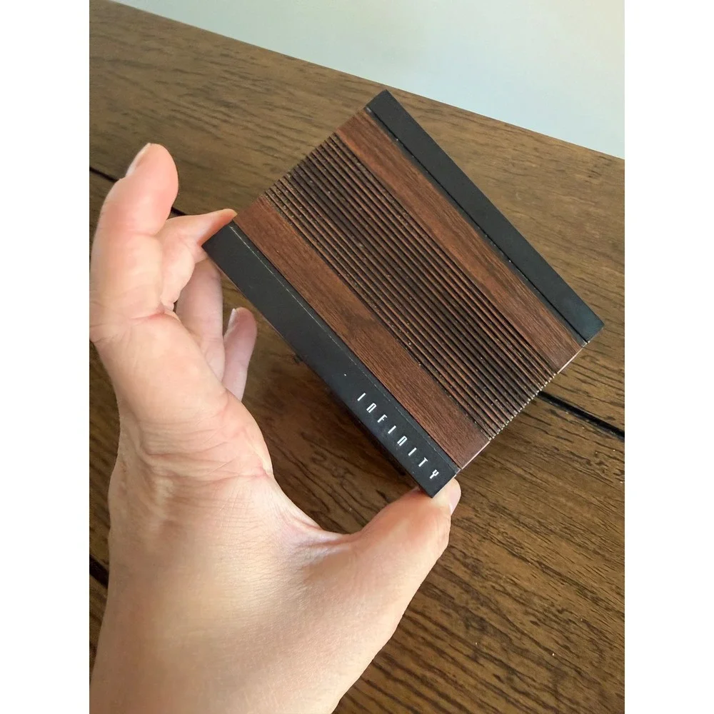 Infinity Alarm Clock Travel Digital Black Brown Good Faux Wood Grain Compact